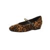 Leopard Print Inner Height Increase Mary Jane Women's Shoes Spring and Autumn Temperament Square Head Shallow Mouth One-word Buckle Belt Retro