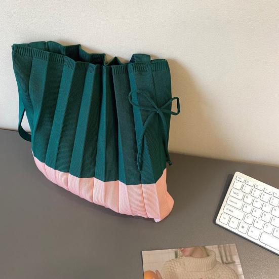Сумка-тоут с завязками на шнурке в стиле ретро, складная вязаная сумка-тоут с цветными блоками