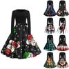Рождественский принт расклешенное платье для женщин платье с длинным рукавом полые вечерние повседневные платья