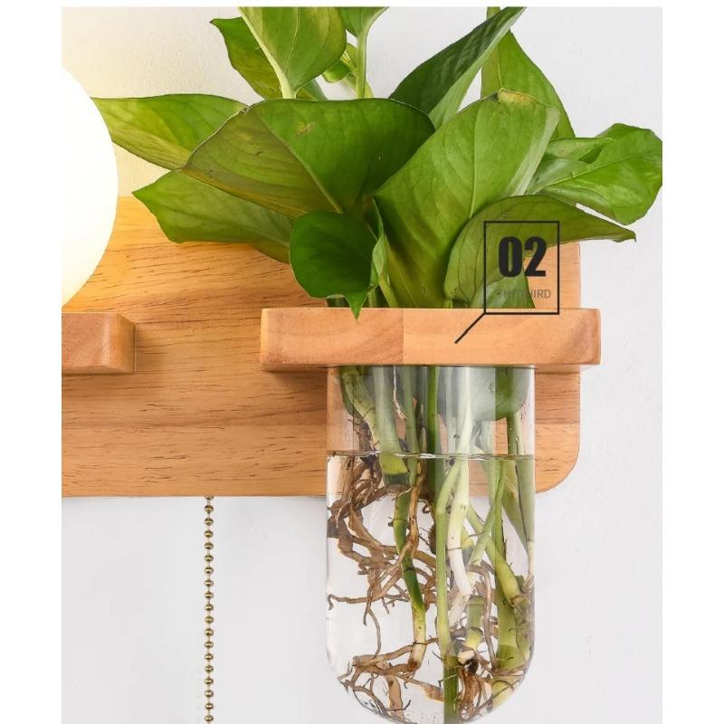 Log Plant Wall Lamp Nordic Pull Switch Indoor Living Room Hallway Decoration Modern Wooden Bedroom Bedside Light Night Sconce