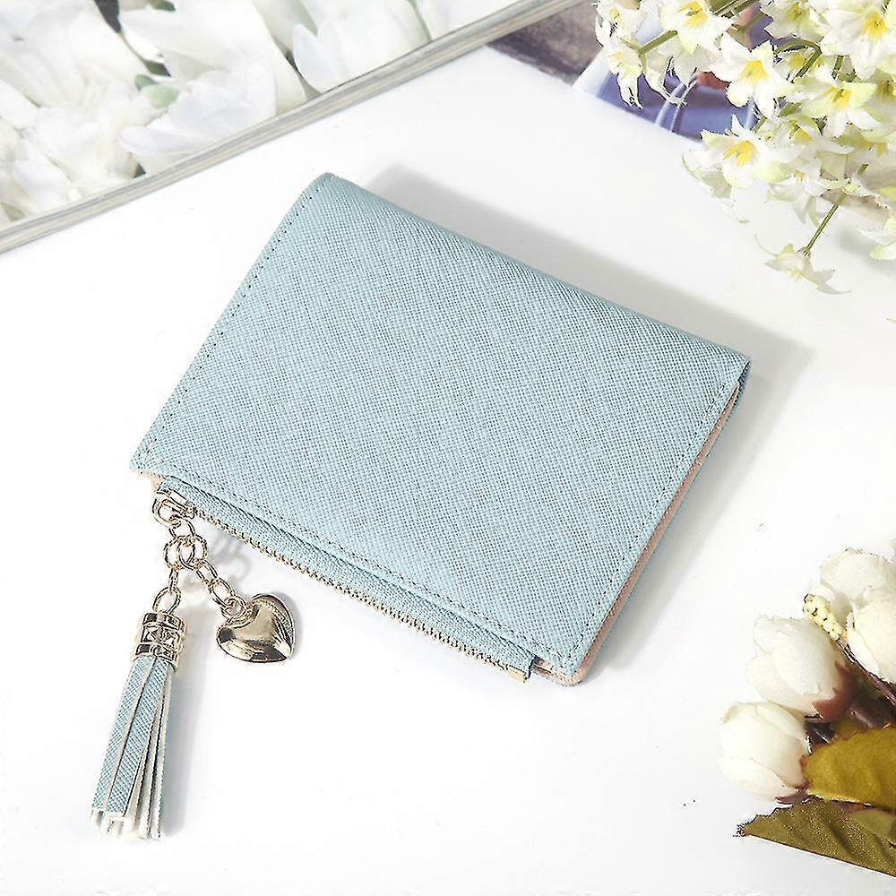 Small Wallets For Women Bifold Slim Coin Purse Zipper Id Card Holder - Blue