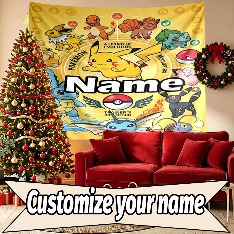 Custom Name Personalized Pocket Monster Print Tapestry, Wall Art Decor, Bedroom, Dorm, Apartment, LivingRoom, Party Backdrop, Gift for Birthday