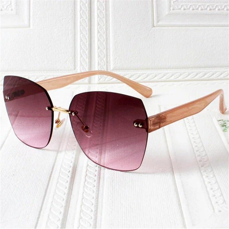 Модные солнцезащитные очки без оправы, женские роскошные винтажные солнцезащитные очки с нерегулярной отделкой, женские очки с градиентом, зеленые UV400