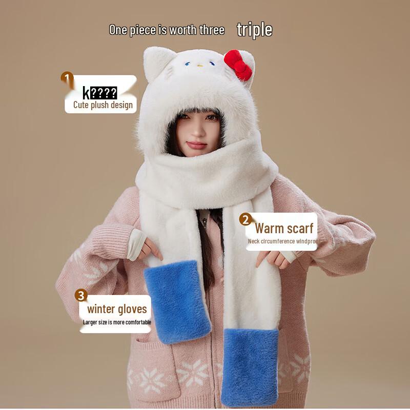 Милый зимний кошачий набор из 3 предметов: шапка, шарф и перчатки