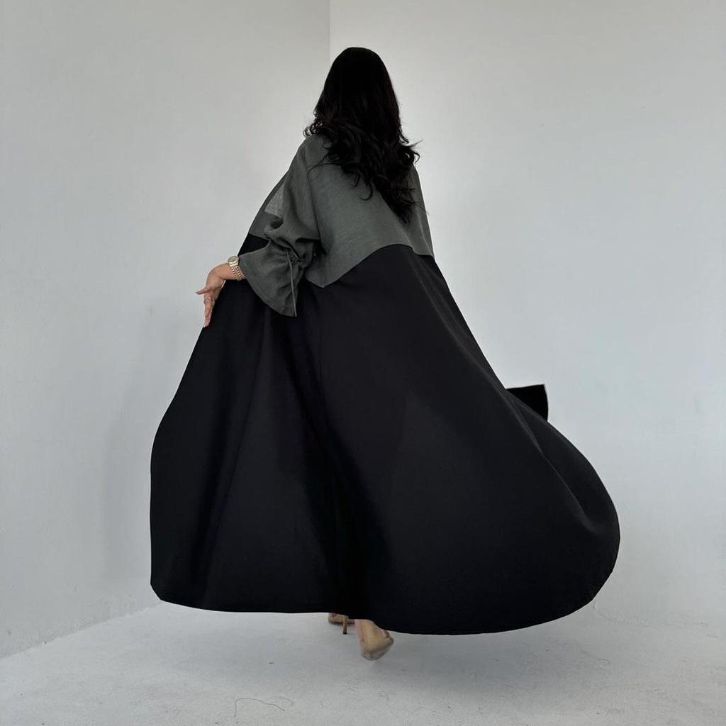 Скромная комбинированная модная абайя с манжетами на кулиске - Ближневосточный стиль