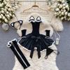 Japanese Cute Cat Erotic Night Dress Women Strapless Slim Bow Backless Nightwear Playsuits Female Hollow Out Sheer Uniform Sexy Pajamas 2024