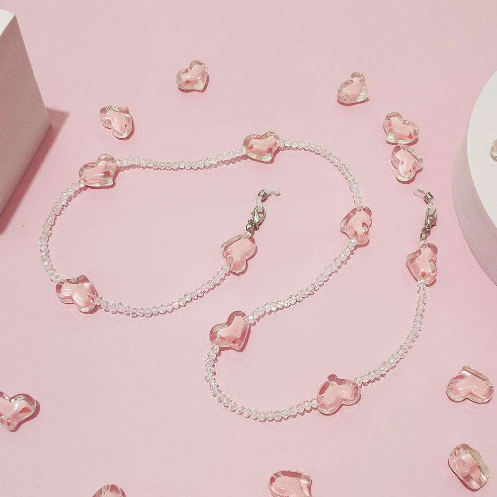 Fashion Love Heart Pink Crystal Sunglasses Chain Romantic Transparent Bead Chain For Glasses Women Necklace Lanyard Jewelry