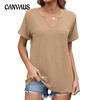 Ladies Spring and Summer New Solid Colour V-neck Loose Short-sleeved T-shirt Tops
