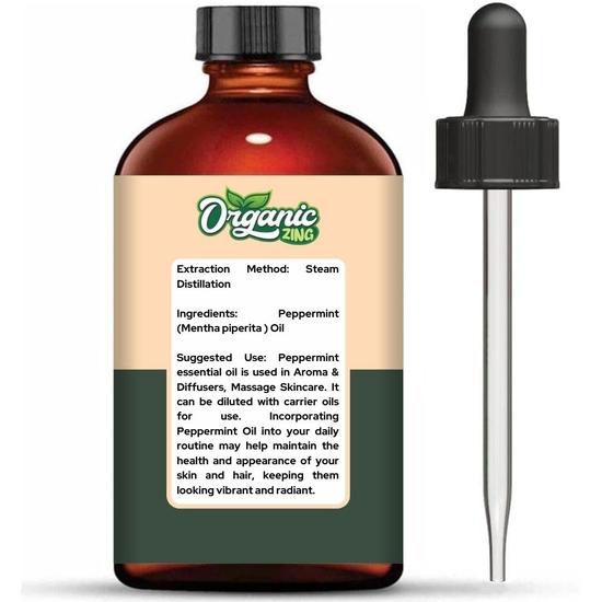 Organic Zing Peppermint Arvensis Essential Oil Pure & Natural for Skin, Face, Hair Care, Aromatherapy, Diffuser, Conditioner - 118ml