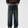 Nostalgic Blue Jeans Men's Autumn New Loose Straight Semi-elastic Waist Narrow Pants