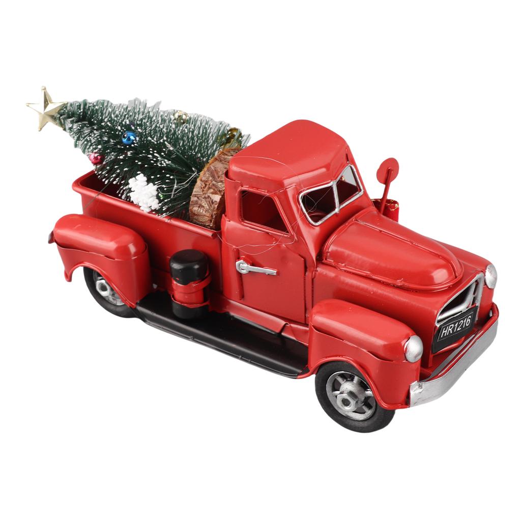 Рождественские поделки Винтажный красный грузовик Красный металлический деревенский пикап и модель сосны Изысканное украшение для дома