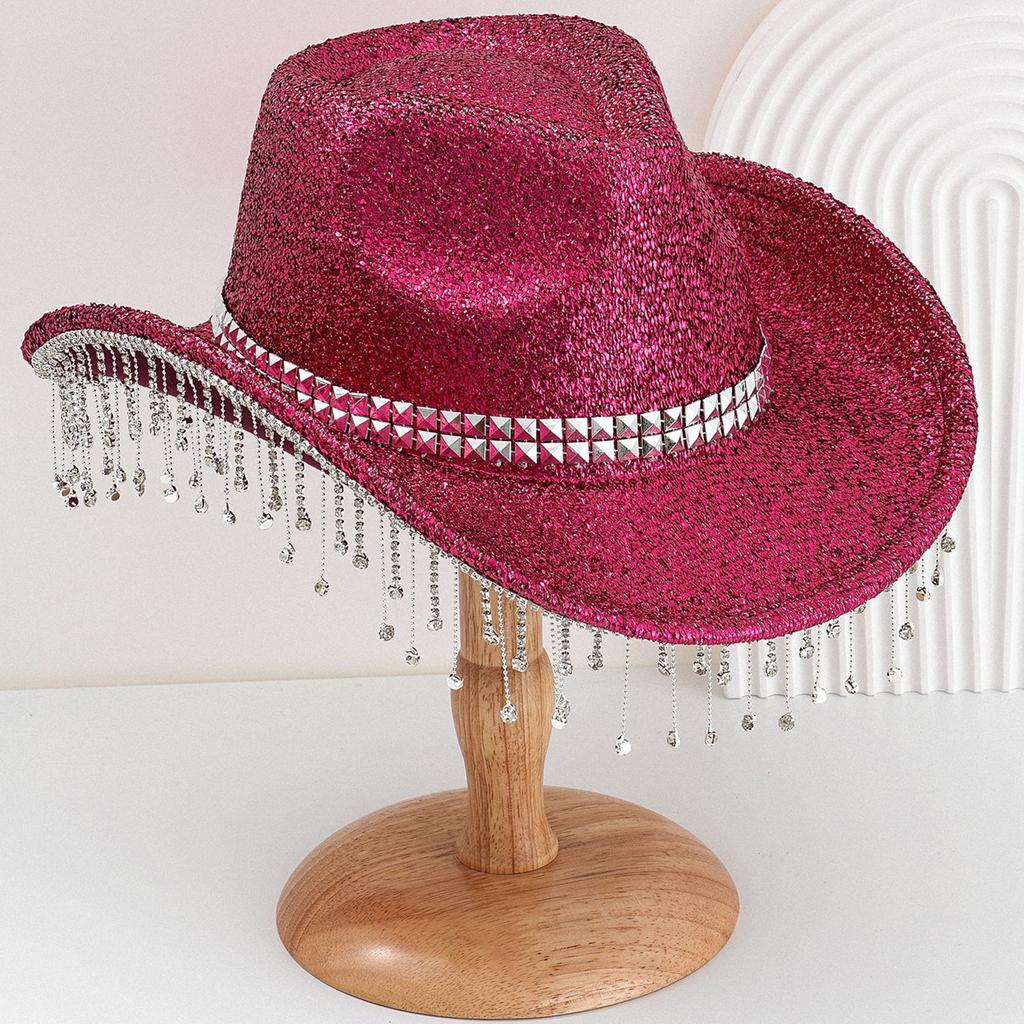 Shimmering Rhinestones Fringed Hat for Women Men Musical Festival Fedoras Hat with Large Glittering Powder for Parties