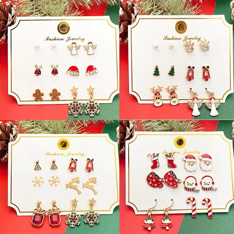 Festive Christmas Earrings Set: Creative Reindeer, Snowflake & Santa Claus Studs for Women