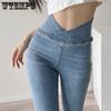 Women's Blue Large Size Solid Color Jeans Retro High Waist Long Denim Pants Streetwear Buttons Casual Versatile Long Jeans