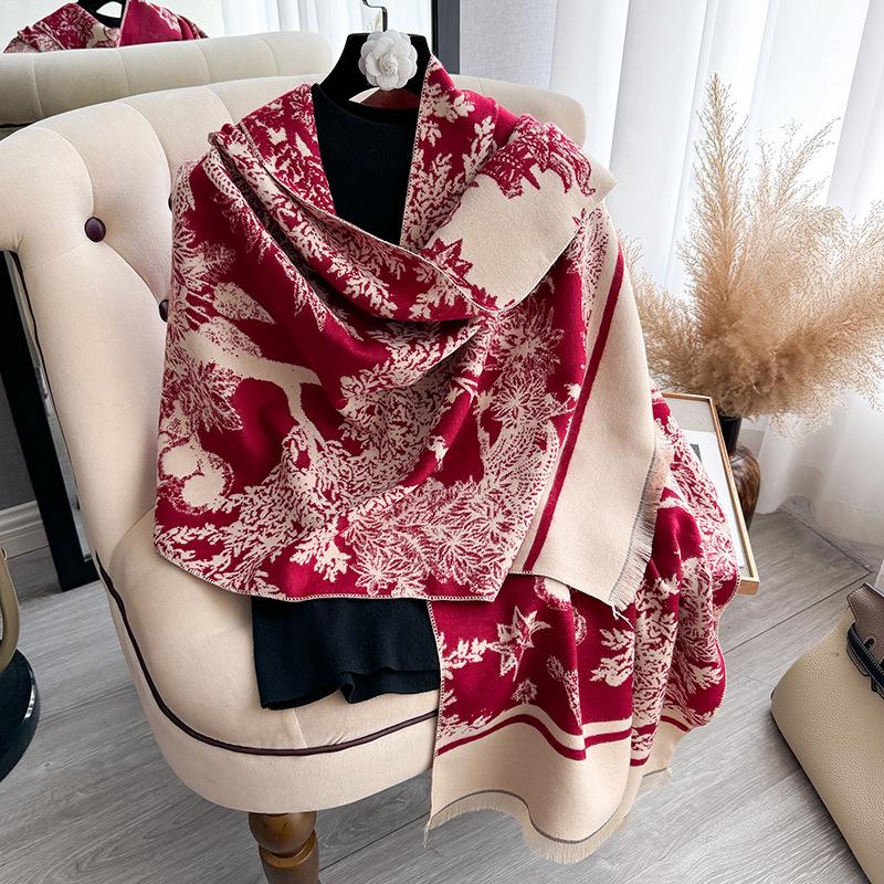 Fashion Printing Contrasting Colors Double-Sided Imitation Cashmere Scarf Winter High-End Warm Shawl Women