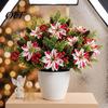 Lifelike Flower Stems 5 Heads Artificial Poinsettia Flowers, Christmas Fake Pine Berry Decoration, Home Interior Floral Accents Fade-Resistant Red And