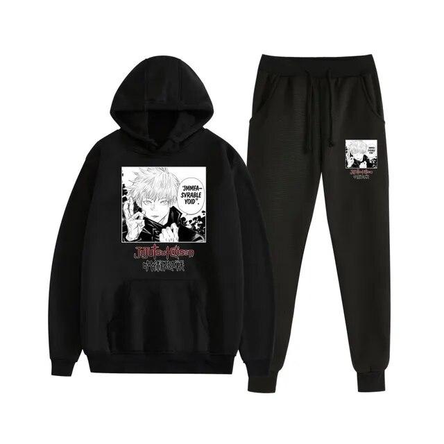 Fashion Autumn/Winter Anime Jujutsu Kaisen Harajuku Streetwear Men's Suit Fleece Hoodie + Trousers Thick Warm Sports Suit