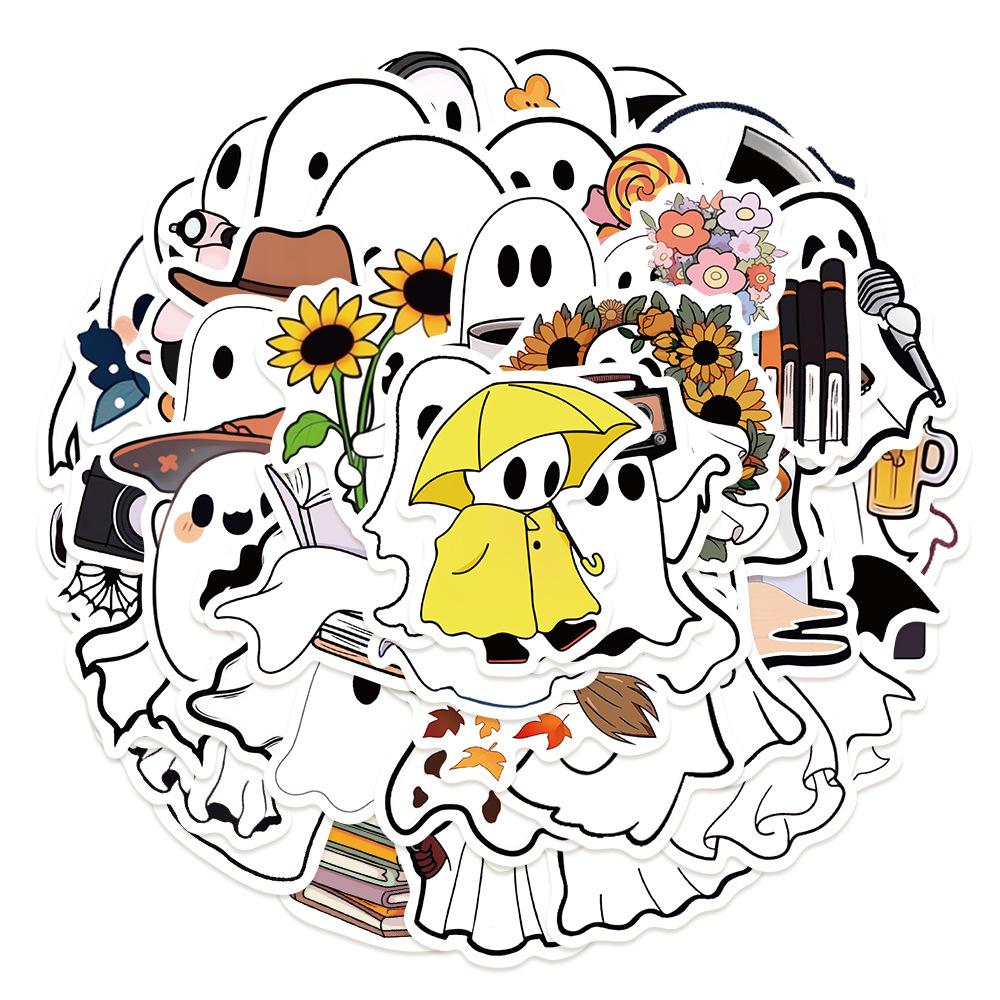 50/100PCS Little Ghost Stickers Notebook Halloween Fun Cartoon Aesthetic For Laptops Luggage Scrapbooks Bicycle Phone Sticker