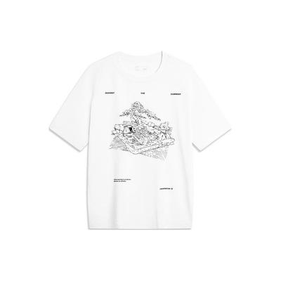 Li Ning CF круглый вырез свитер с буквенным принтом узор короткий рукав футболка мужские топы стандарт-белый ATSU595-1