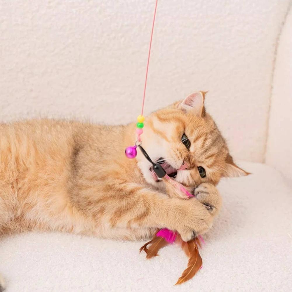 Interactive Cat Wand Toy with Feather-Style Tassel & Bell on Flexible Elastic Rod