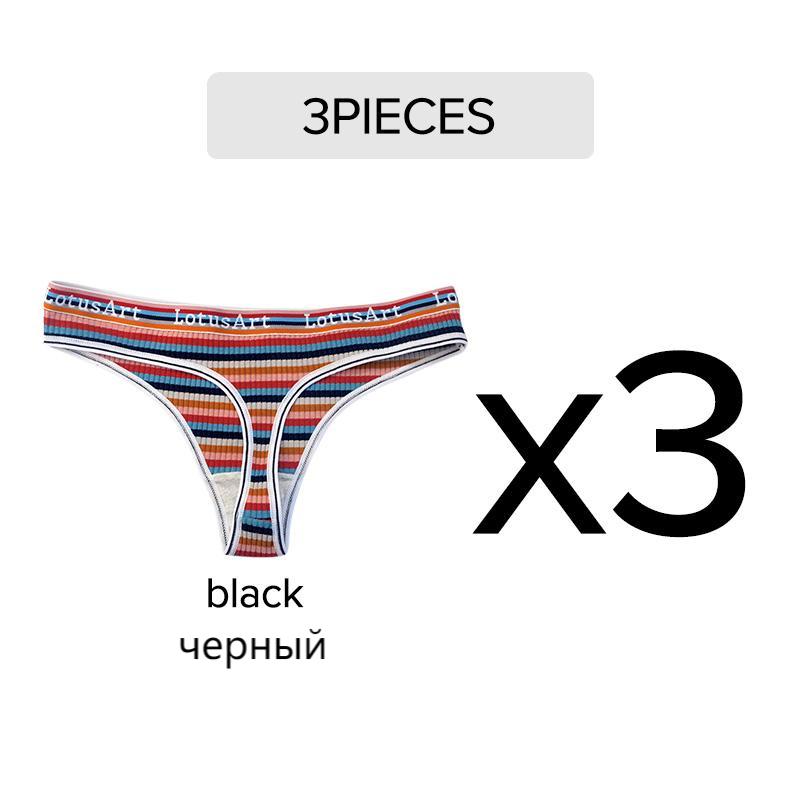 3Pcs/set Plus Size Knit Rainbow Thongs Cotton Stripe Print Anti-shrink Lady Underwear Low Rise T-Back Underwear for Home Women Briefs