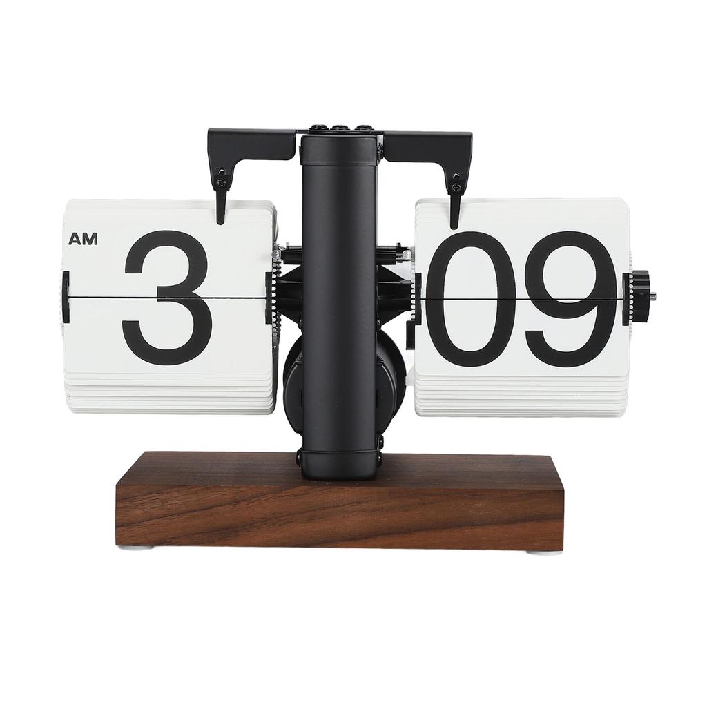 Digital Flip Clock 12h Single Sided Large Numbers Automatic Retro Mechanical Flip Clock Wood Base for Living Room