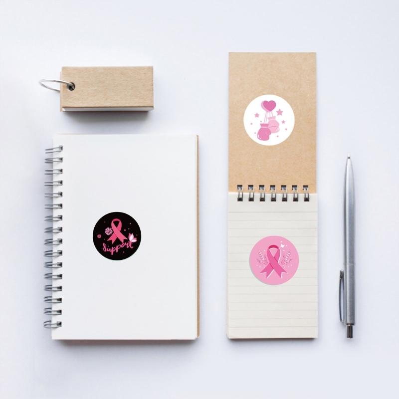 Pink Ribbon Awareness Sticker Decorative Sticker Breasts Cancer Awareness Labels for Event Gift Letter Package Sealing