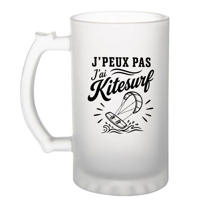 Chope verre à bière - PLANETEE - J’peux pas j’ai Kitesurf (minimaliste) - Givré - 470 ml - Verre trempé