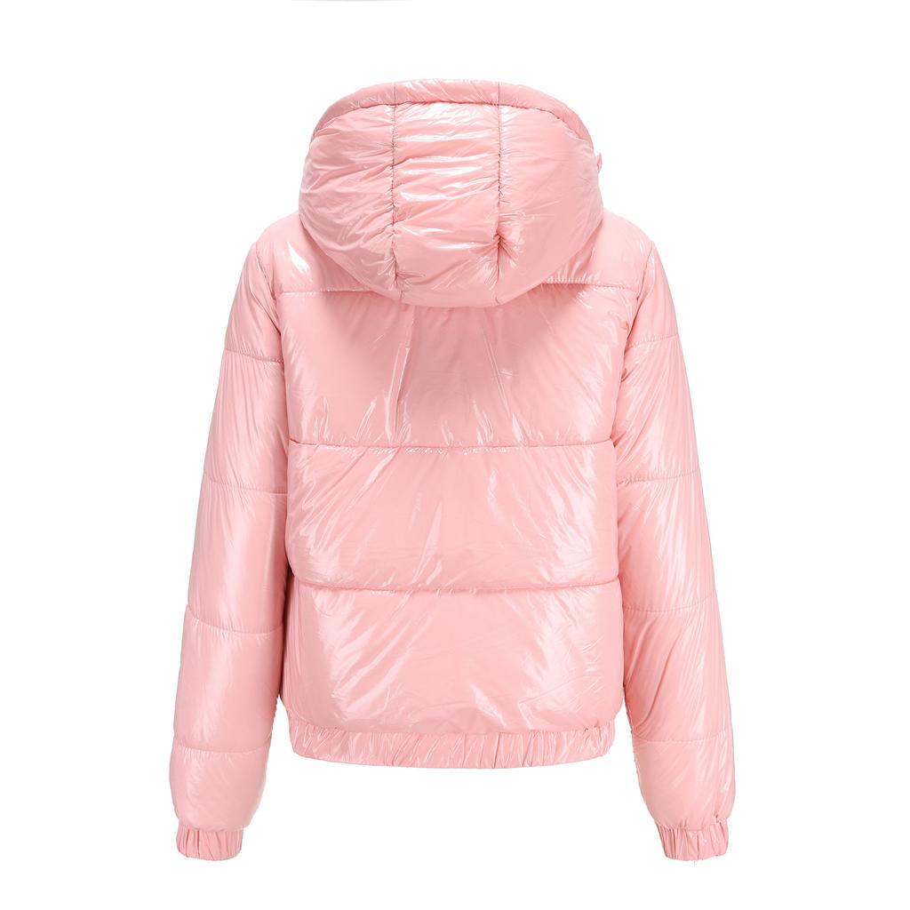 Куртки для женщин флисовая куртка осень-зима с капюшоном из хлопка 20D ламинирование брызгозащитная модная куртка с длинными рукавами блестящая хлопковая одежда женская