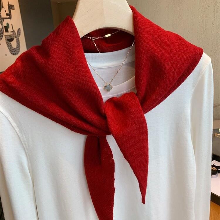 Premium Australian Wool Women's Spring Scarf - Solid Color Cashmere Triangle Shawl & Neck Warmer