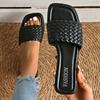 Fashion Women's Sandals Summer Luxury Fashion Flat Bottom Slippers Casual Simple Solid Colour One Word Woven Strap Sandy Beach Sandals