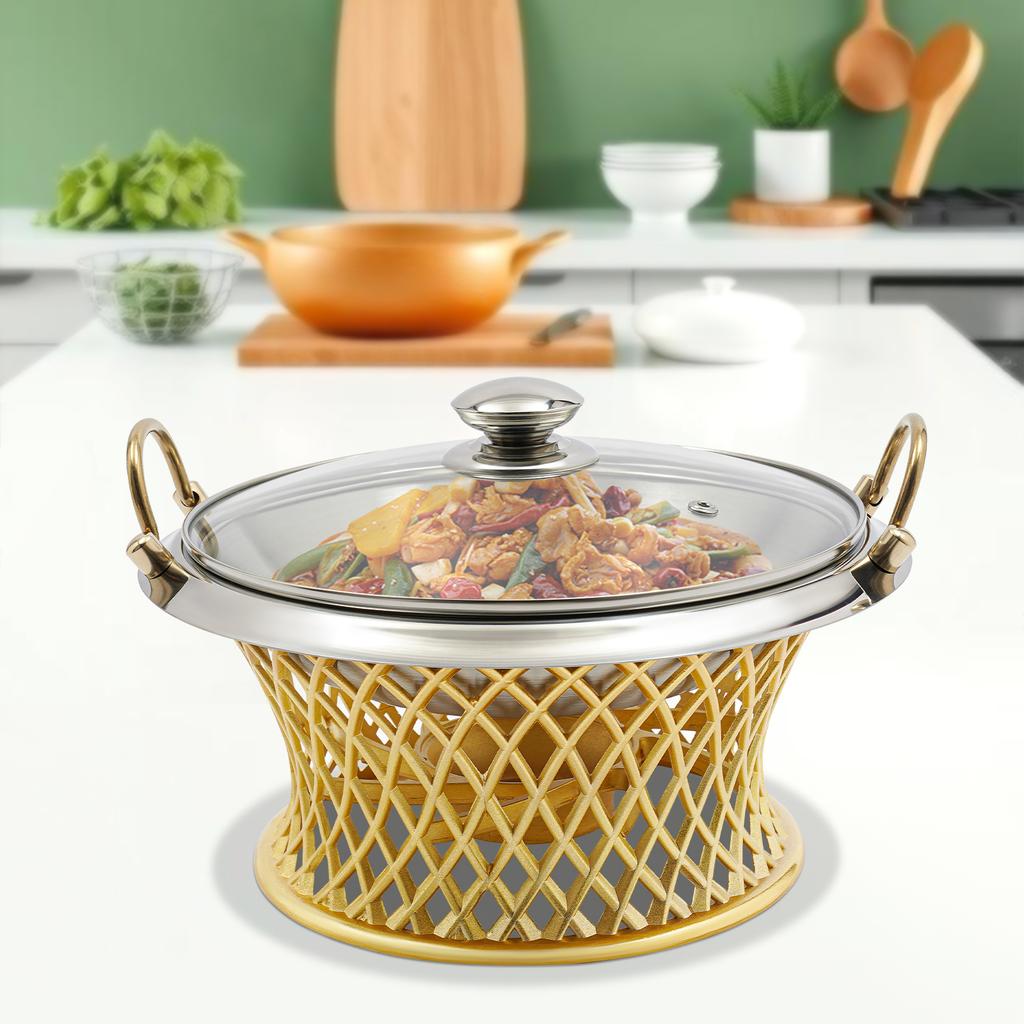 Буфетная мармитница 24 см/9,45 дюйма, Круглая мармитница, Мармитница с крышкой, Гастроемкость для семей, кафетериев, корпоративных вечеринок