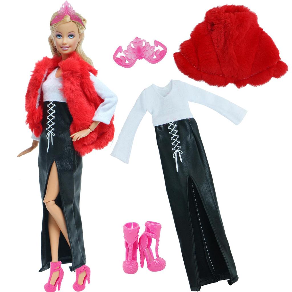 Аксессуары для кукольной одежды 1/6 Ручная работа Модная кожаная юбка + Меховое пальто + Обувь Наряд для 30 см 11,5 дюймовой куклы Игрушка