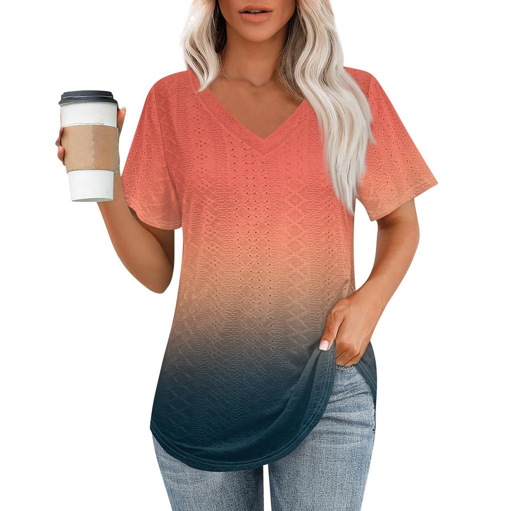 Женские футболки с V-образным вырезом и коротким рукавом, повседневные топы свободного кроя, базовые футболки с закругленным подолом