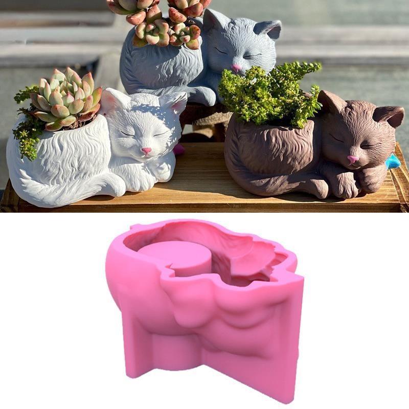 1 шт. силиконовая форма милый кот собака цветочный горшок сочный DIY изготовление смолы бетонная ваза кактус свеча силиконовая форма инструмент для домашнего декора