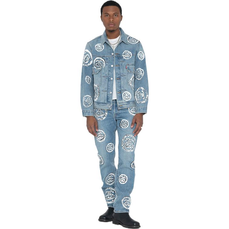 Stussy X Denim Tears Patterned Casual Single-Breasted Denim Jacket Unisex jackets Light-Blue 80208168