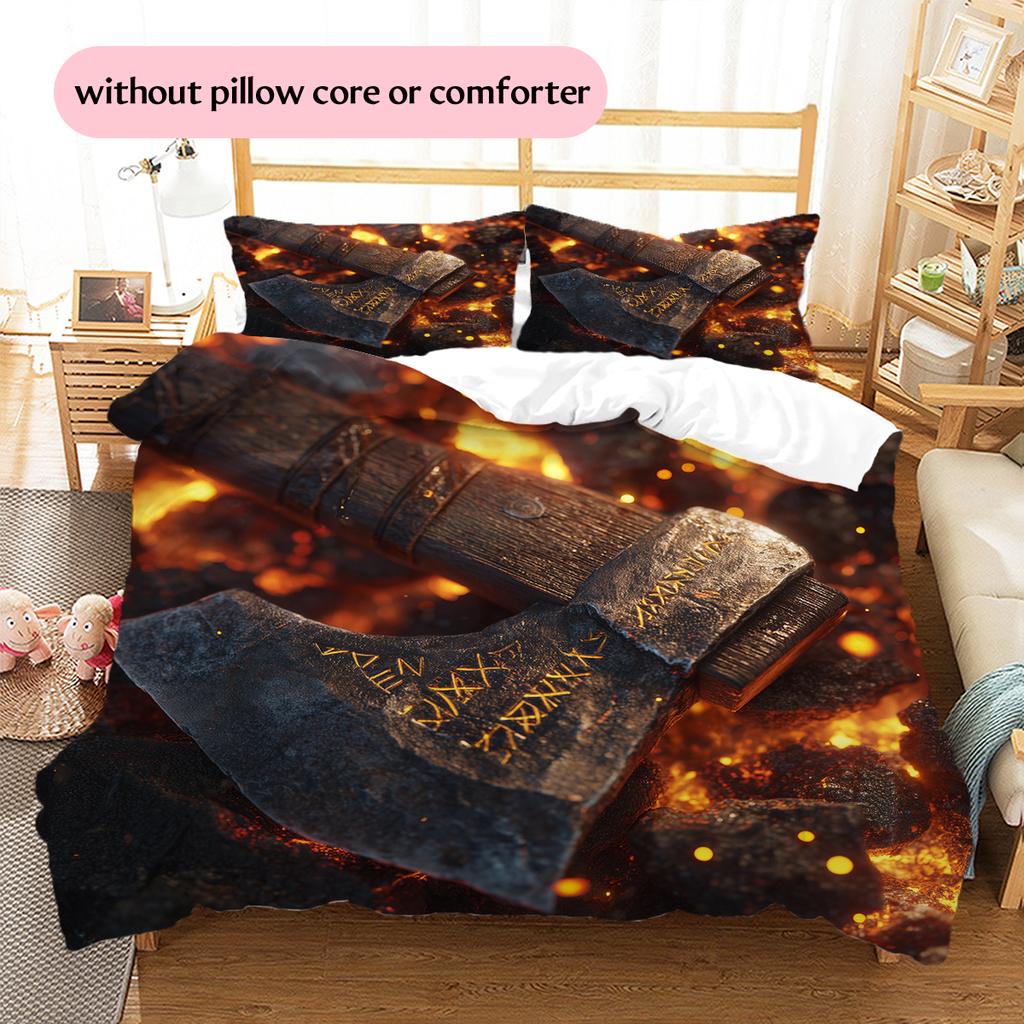 Viking Battle Axe Pattern Bedding Home Decoration Birthday Gift (1 * duvet cover + 2 * pillowcase, without core)