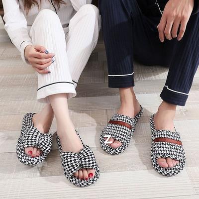 Хлопковые парные милые тапочки с бантом, нескользящие гранулированные, бесшумные, с мягкой подошвой из ткани, женские, для дома, весенне-осенние, четырехсезонные