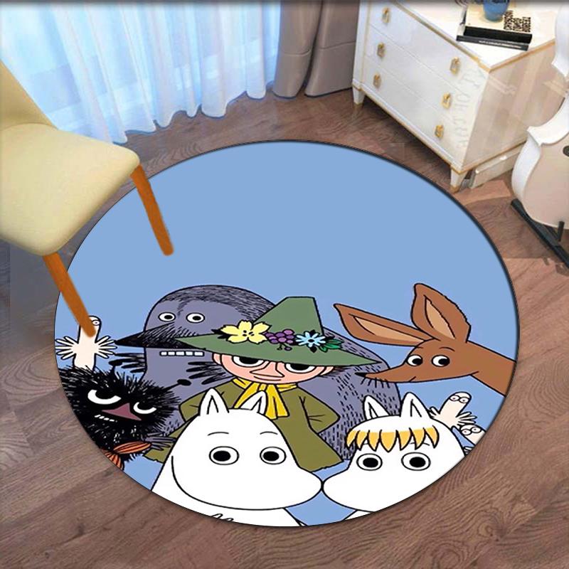 Moomin Printed Round Rug Carpet Chair Rug Area Rug Entryway Doormats,for Office Chair Living Room Bedroom Kitchen Room.
