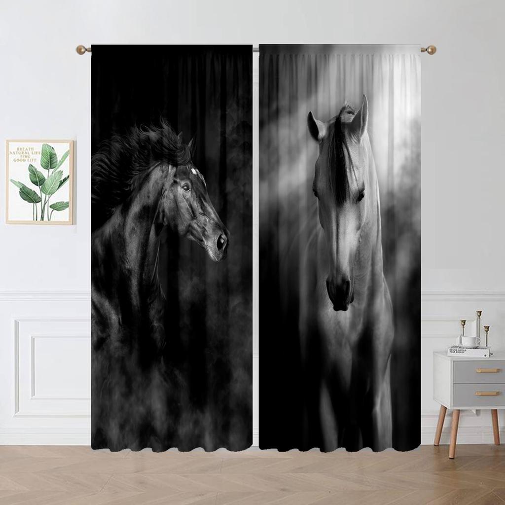 2 шт. Черно-белый Жеребец, Кабинет Кухня Гостиная Комната в общежитии Верх с кулиской Оконные шторы, Спальня