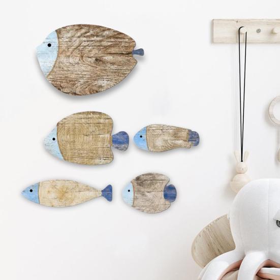 5 шт./набор Винтажное деревянное украшение на стену в виде рыбы Морская прибрежная океанская тема Подвесное украшение Косяк рыб Пляжный Озерный дом Ванная комната Настенное искусство