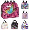 Pink Colorful Butterfly Insulated Lunch Bag Portable Lunch Bags for Girls Women Reusable Leakproof Lunch Box Picnic Travel Work