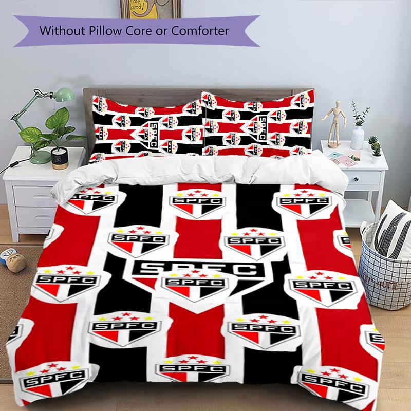 3pcs São Paulo FC logo pattern bedding set duvet cover set includes duvet cover &pillowcases, perfect all season bedroom decoration & gift