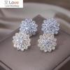 Korea Design Fashion Jewelry Luxury Zircon Flowers 14K Gold Plated Earrings Elegant Women Wedding Party Accessories