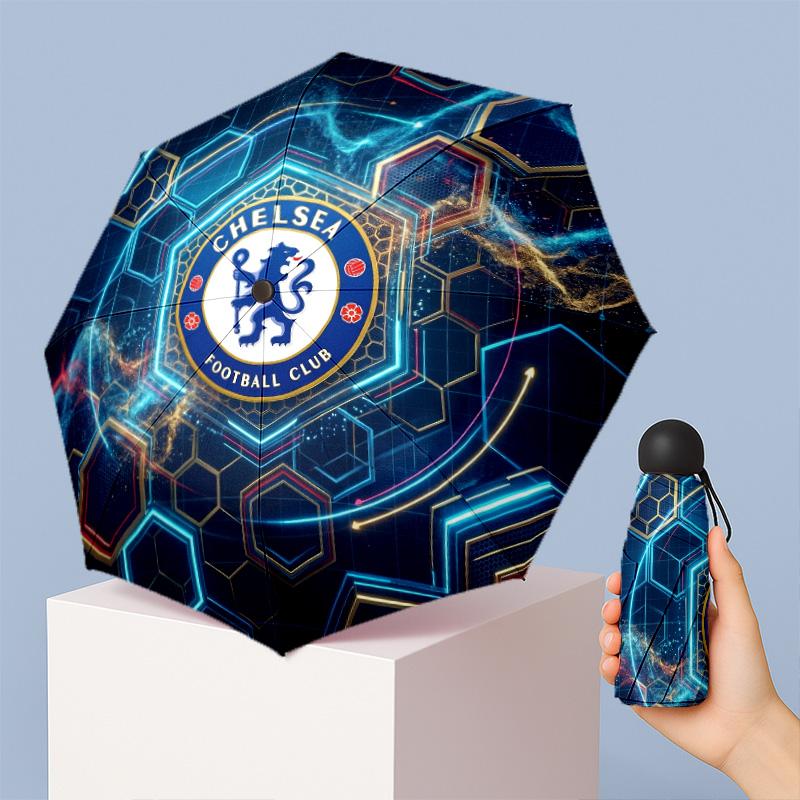 Chelsea FC Узор Печатный Мини 5 Сложений 8 Спиц Компактный Зонт Ветрозащитный Водонепроницаемый Легкий Портативный Складной