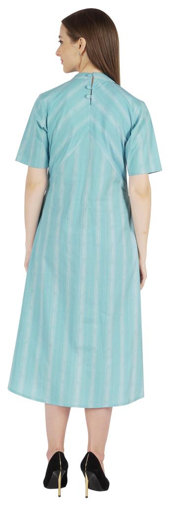 Phagun Printed Cotton Dress W Pockets Mandarin Collar Asymmetrical Knee Length Dress For