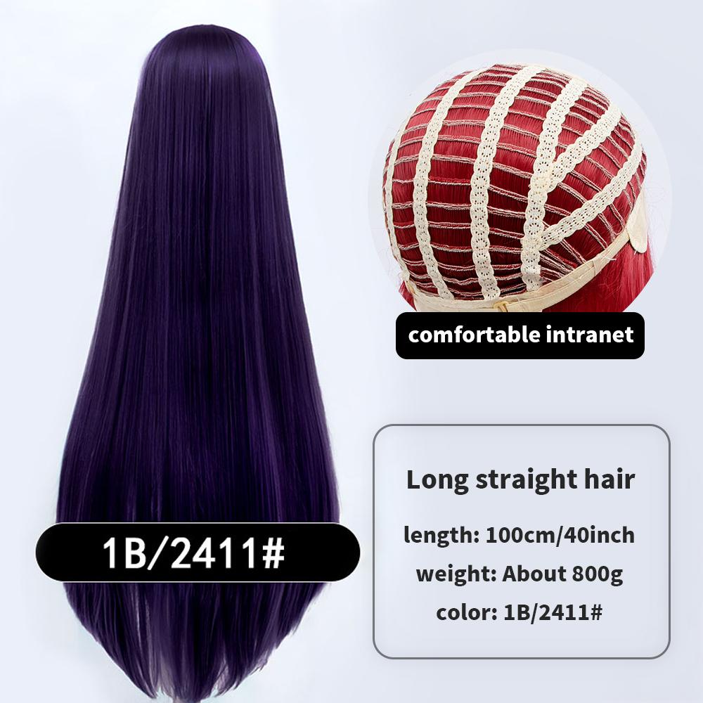 Длинный синтетический парик аниме для косплея 100 см с челкой, светлые, синие, красные, розовые, фиолетовые волосы для вечеринки