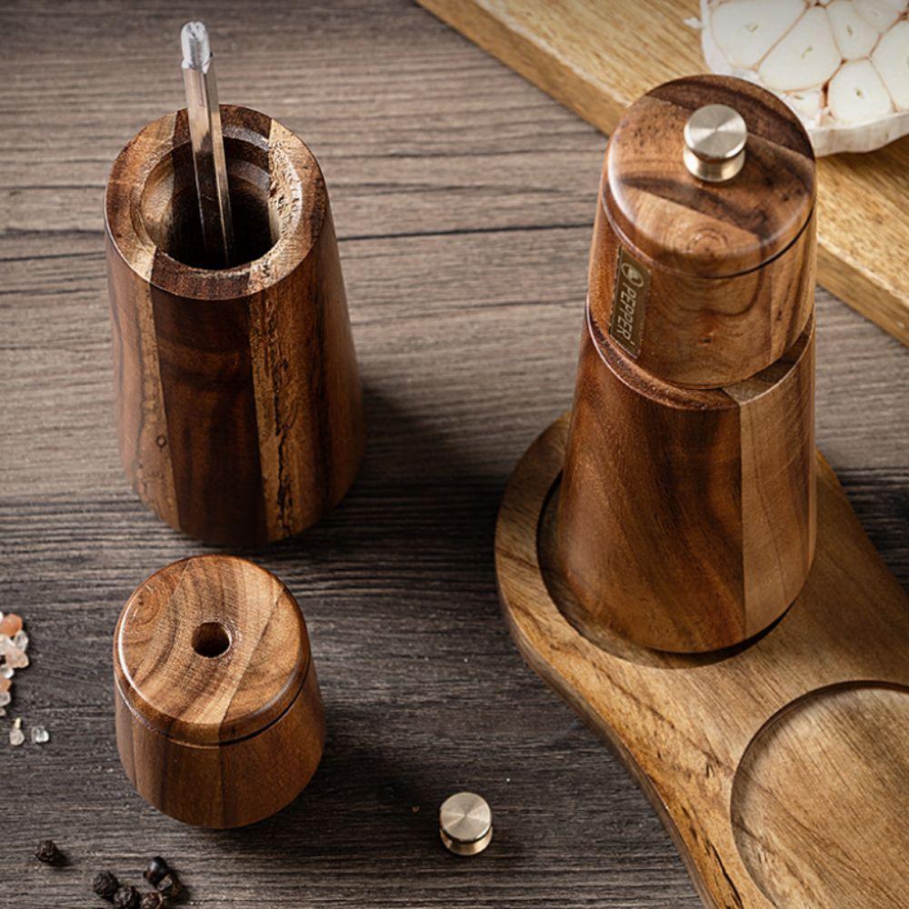 Ceramic Core Acacia Wood Pepper Mill Set Adjustable Particle Size Spice Mill Bottle Dinning Table