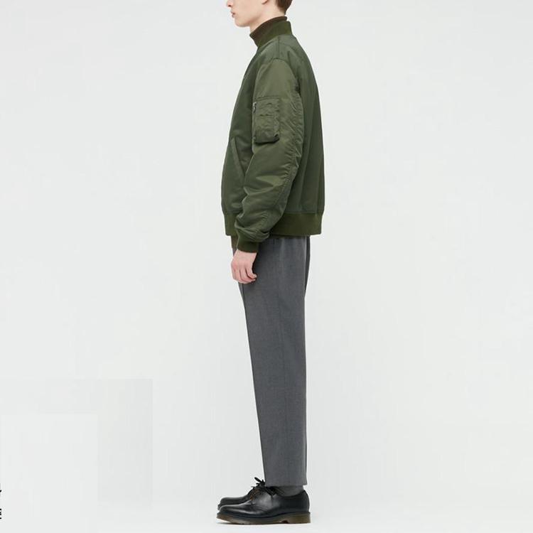 Uniqlo Однотонная хлопковая куртка-пилот на молнии с воротником-стойкой, унисекс, темно-оливковый 442143-57