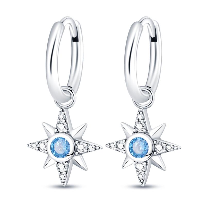 Серьги-кольца из серебра 925 пробы с синим цирконом, ловцом снов, пером, звездой, луной, милым когтем для женщин, тонкие ювелирные изделия в подарок на день рождения